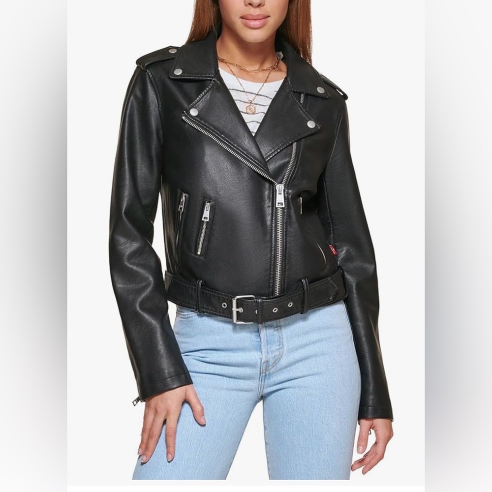 Levi’s Belted Faux Leather Moto Biker Jacket ~ Black ~ S